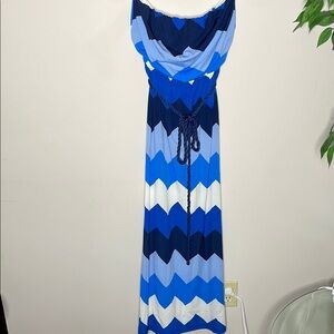 Dex Blue Chevron Tube Maxi Dress